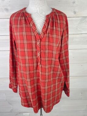 Universal Thread Orange Tan Plaid Flannel Tunic Shirt